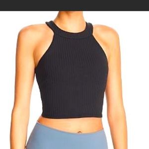 Black Alo Crop Top Bra Ribbed High Neck